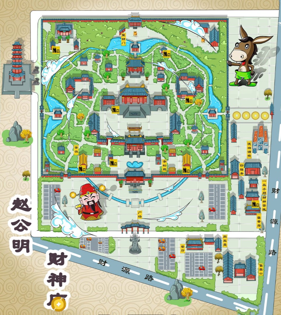 桃江寺庙类手绘地图